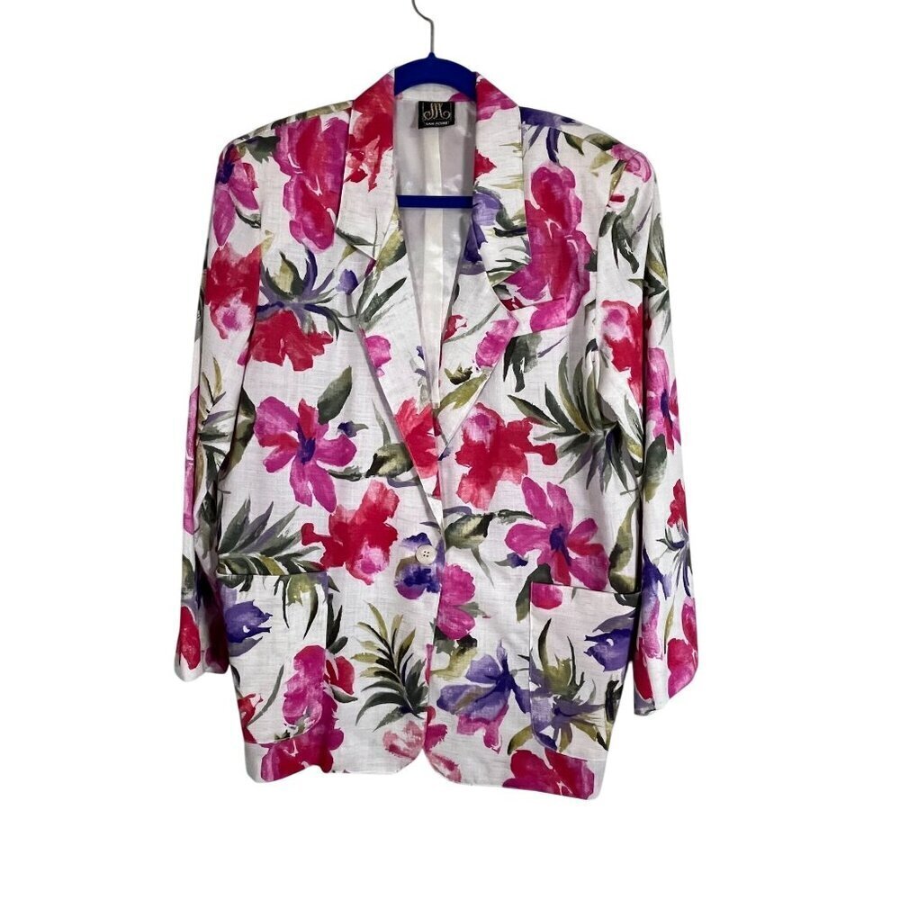 Retro Floral Jacket L Pink Colorful Boho Preppy Old Money Classic 80s Chic Artsy